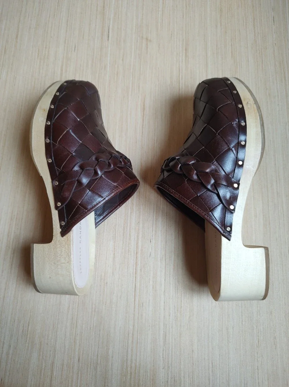 Loeffler Randall Polina Clogs Slides Mules Leather Weave Cherry Brown Sandals 8 - Picture 12 of 16
